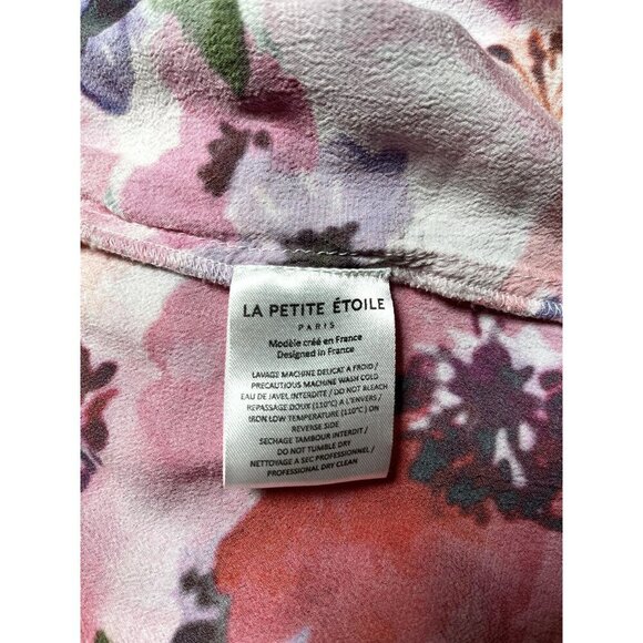 La Petite Etoile Paris Pink Floral Watercolor Faux Wrap Dress Cool Girl Summer - Picture 10 of 11